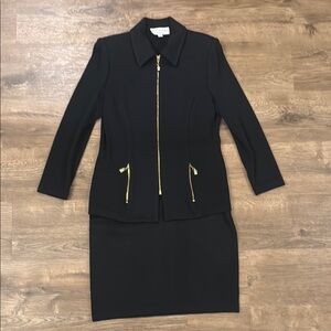 St. John Black Jacket and Skirt with Gold Zippers